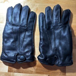 UGG 3 Point Snap Leather Gloves in Black Men's L